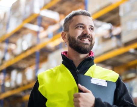 Man in high-visibility vest representing industrial recruitment workforce"