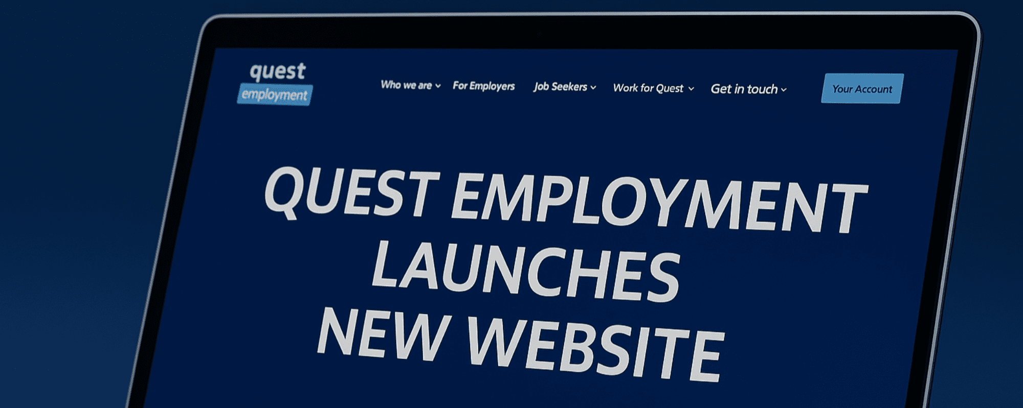 Laptop displaying the new Quest Employment website homepage
